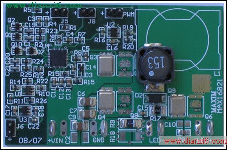 Figure 1. The LED driver board features the MAX16821.